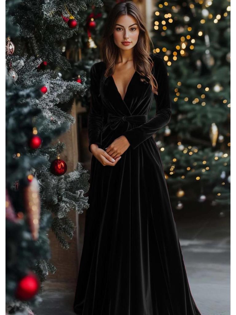 Elegant Velvet V-Neck Bridesmaid Dress for Autumn/Winter
