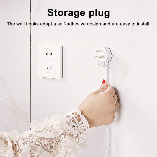 10/20Pcs Wall Mounted Storage Hooks Cord Holder Transparent Easy to Install Adhesive