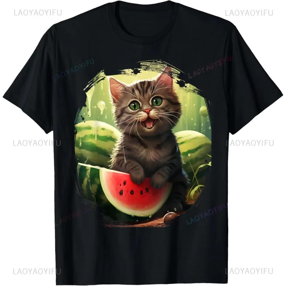 Wassermelonen Katze Alberne Katze Meme T-Shirt Ein lustiges Wassermelonen-Print-Shirt ist ein stilvolles Unisex-Oberteil für Männer und Frauen.