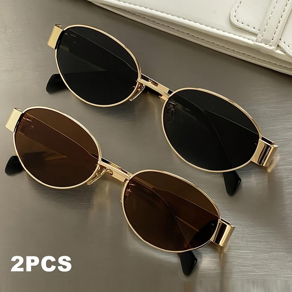 2 Pairs Fashionable and Trendy Eyewear Set, Retro Oval Metal Frame Travel Glasses Suitable for Both Men and Women
