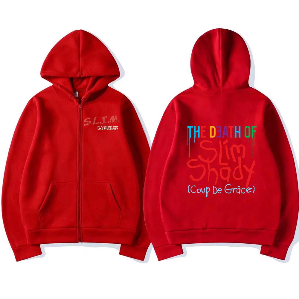 Rapper Eminem The Death of Slim Shady Album Zipper Hoodies Men Women Clothing Fashion Zip Up Hooded Sweatshirt Vintage Pullovers