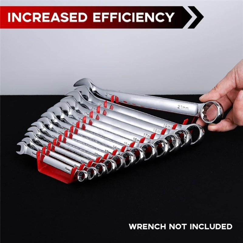 2Pcs 12 Slot Magnetic Wrench Organizers Rack Set Plastic Tool Holders Tray for Tool Box Drawer Chest and Wall Mounted