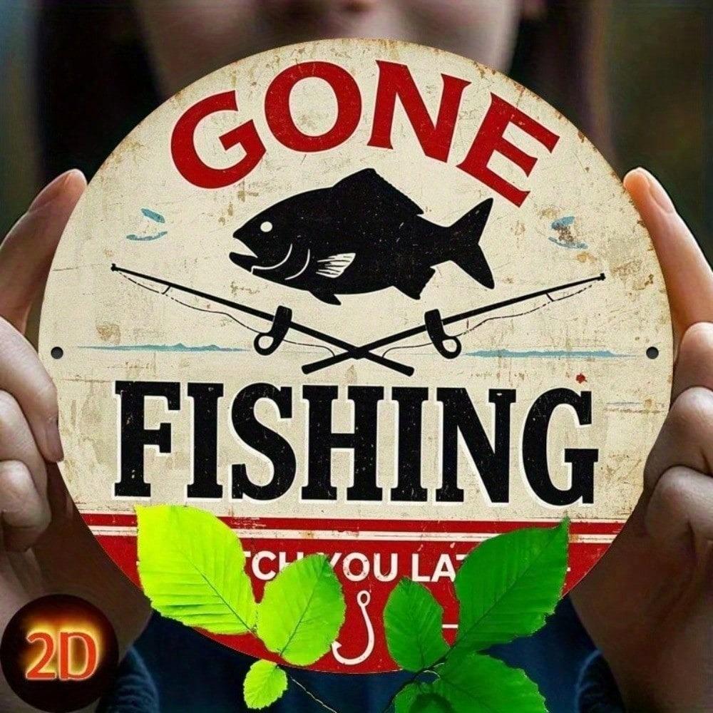Vintage Tin Sign Go Fishing See You Later Retro Wall Art 8x8 Inch Rustic Metal Decor for Man Cave Garage Bar Home
