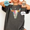 Cow Skull Faux Patchwork Comfort Colors Shirt - Vintage Quilt Style - Cow Lover Gift