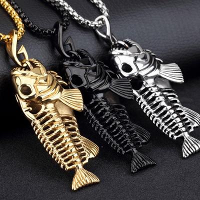 Mens Fashion Male Fishbine Shaped Gothic Sweater Necklace Gifts