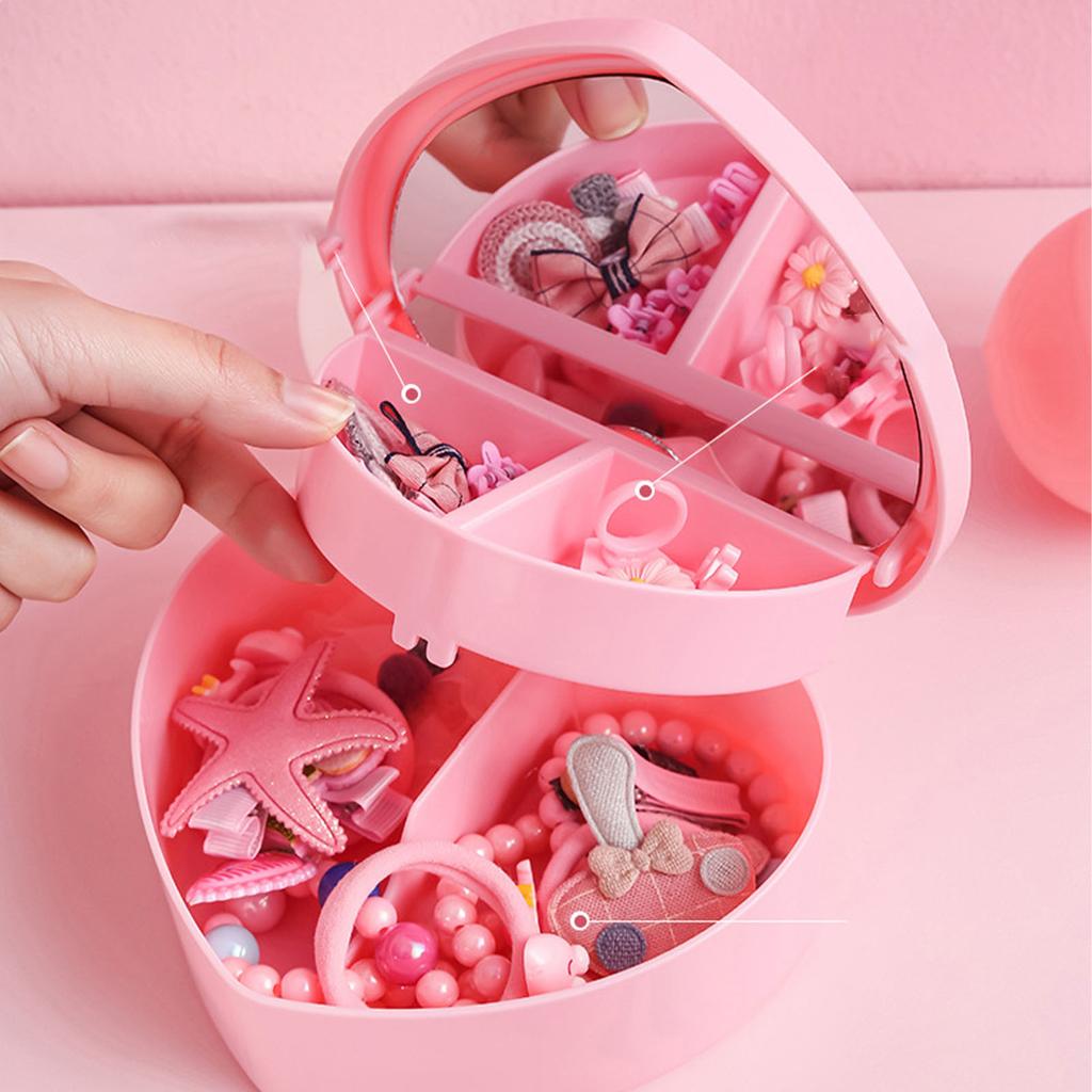 Herzförmige Schmuckschatulle Kunststoff 2 Schichten Niedlich Kleine Schmuck-Organizer-Box für Jubiläen Hochzeit Valentinstag Rosa