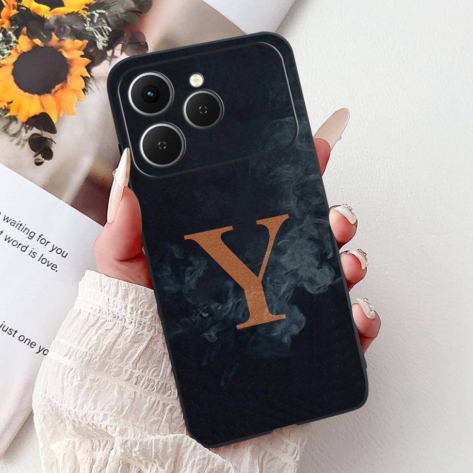 For Tecno Spark 40 Case Black Silicone Luxury A-Z Letters Fashion Flowers Crown Shockproof Cover For Techno Spark 40 Phone Case