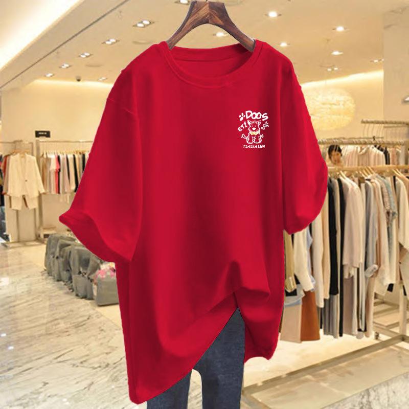New Cotton Loose Top T-shirt Women's White Large Version Short-sleeved Summer Large Size Bottoming Shirt