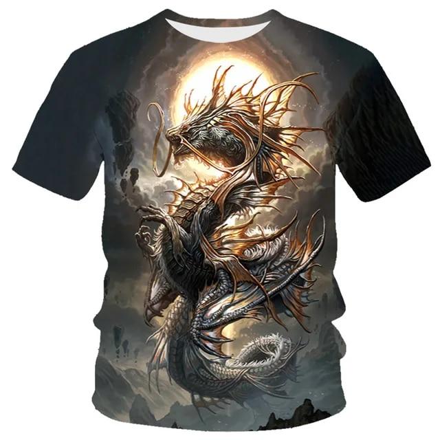 3D Dragon Print T-shirt Herr Mode Streetwear T-shirt Harajuku Cool Animal Shirt Anime kortärmade toppar T-shirts