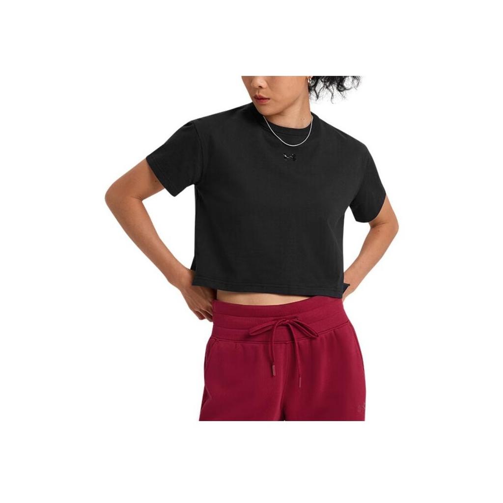 Under Armour Casual Sports Series Simple Round Neck Loose Short Sleeve T-Shirt Women Tops Black 6006019-001