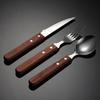 304 stainless steel wooden handle tableware, knives, forks and spoons, western food tableware set, wooden heat insulation handle housewarming gift