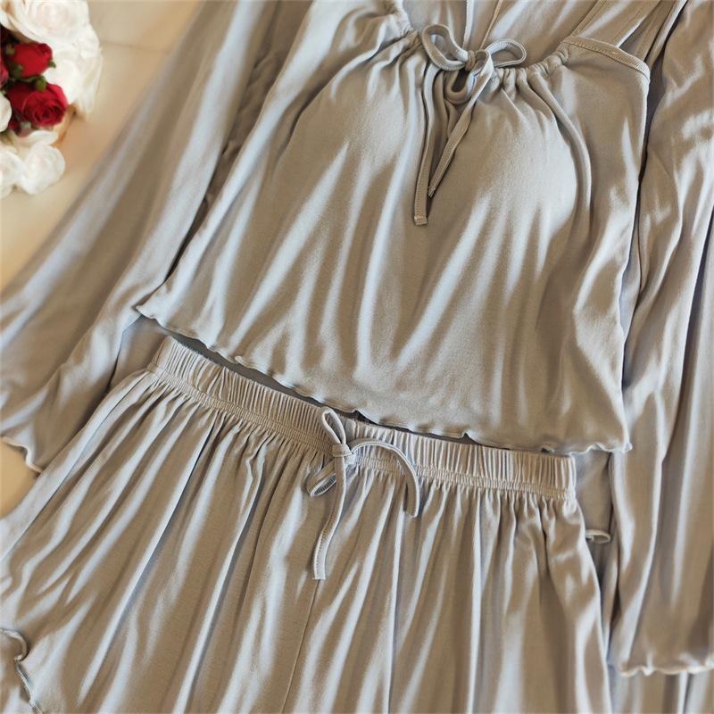 Women's Four-Piece Camisole Pajama Set with Built-in Bra, All-Season Modal Sleepwear