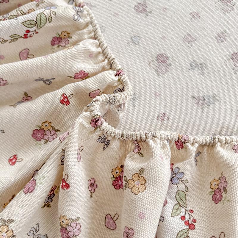 Thickened Coarse Cotton Printed Fitted Sheet Set: Non-Slip, Stain-Resistant, Fully Enclosed Mattress Protector, Three-Piece.