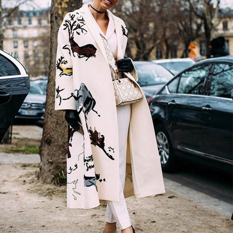 

Осеннее женское пальто с длинными рукавами и лацканами из Европы и США, длинное твидовое пальто с принтом M