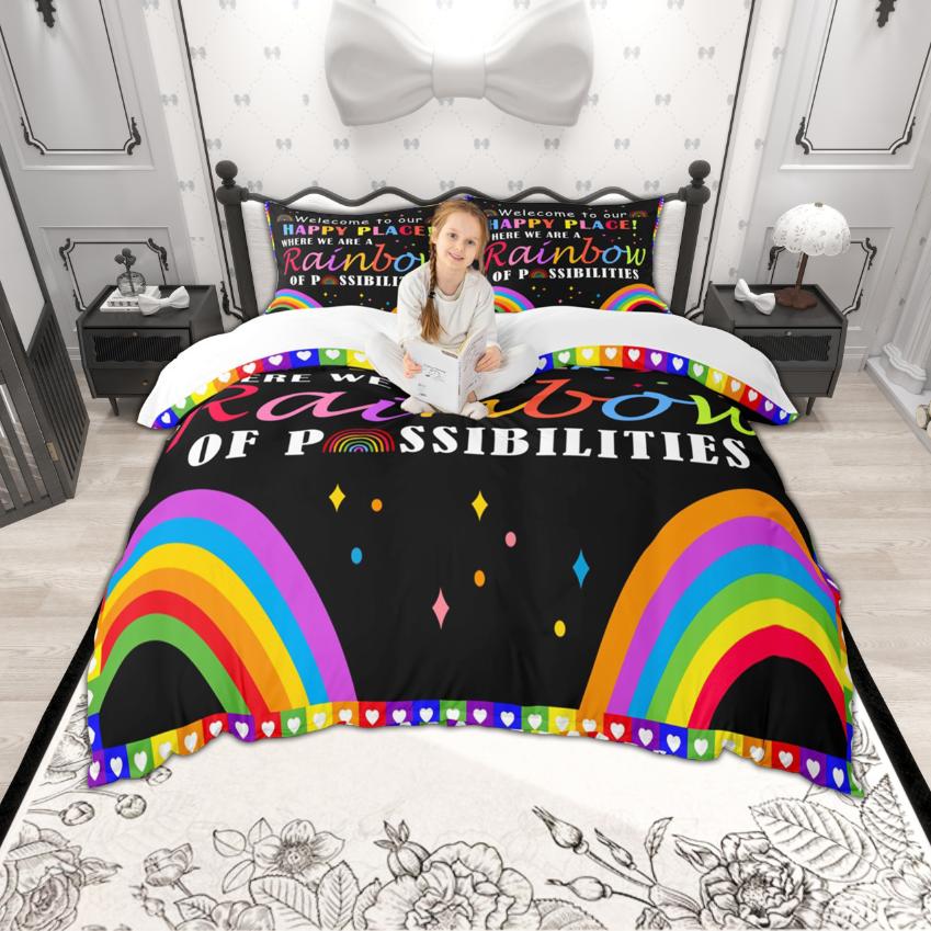 Homewish Colorful Rainbow Duvet Cover Set American Flag Print Bedding Set Love Theme Bed Set Room Decor