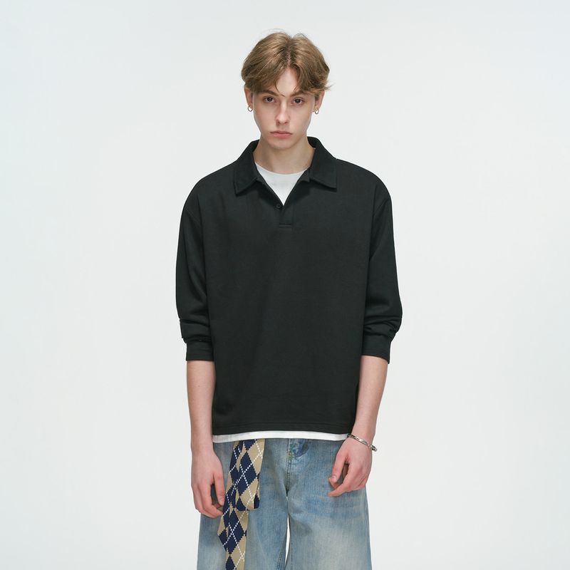 Dream Made American-Style Cleanfit Fake Two-Piece Polo Shirt Sweatshirt Men's Spring and Autum Long-Sleeved T-Shirt