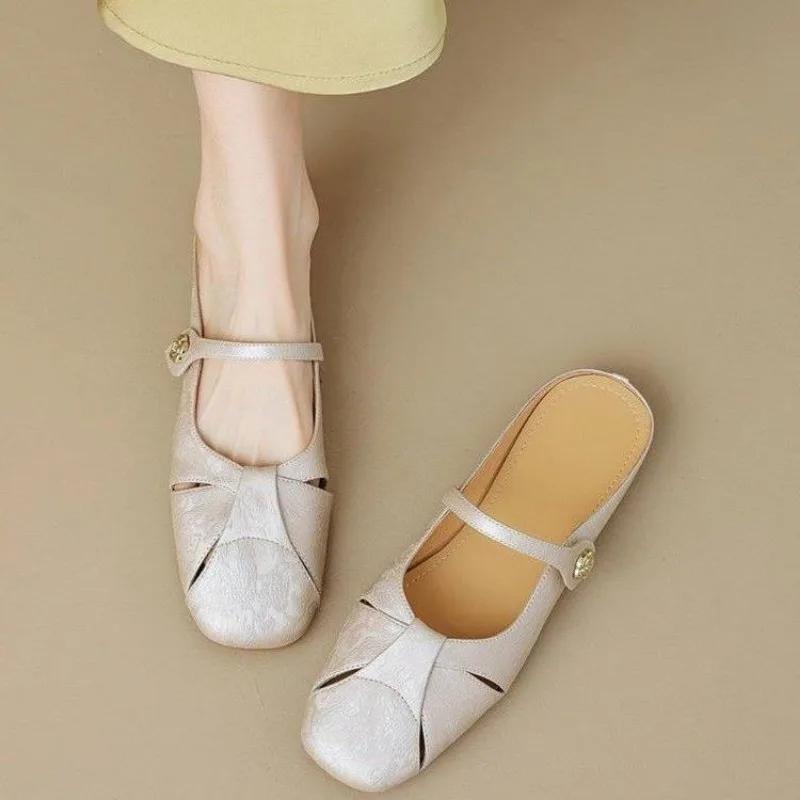 Moda noi pantofi Muller pentru femei cu toc mic, cu imprimeu de designer scobit, papuci pentru femei, cu jumătate de papuci, cu talpă moale, pantofi plati pentru femei