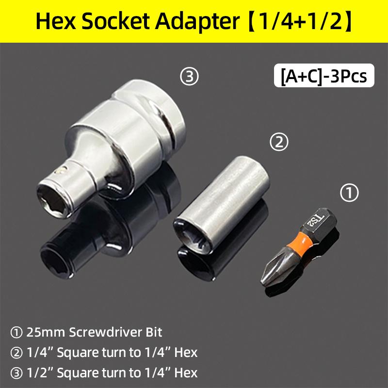 1/4" 3/8” 1/2” Square Drive To 1/4" Hex Shank Socket Adapter Converter Quick Change Bit Holder Repair Hand Tools Accessories