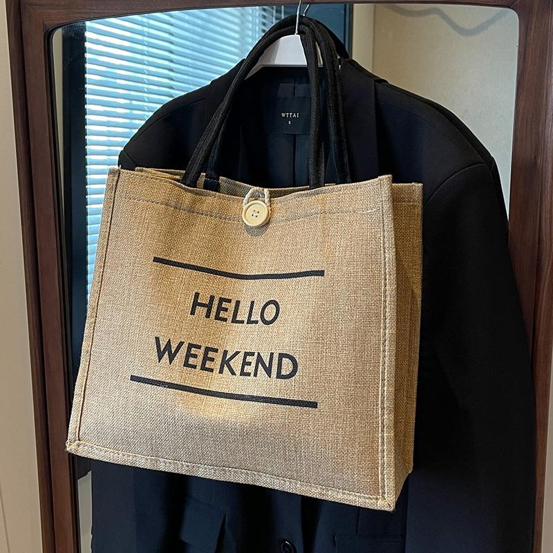 Large Capacity Linen Shoulder Bag for Women's New Ethnic Style Fashion Handbag KTB