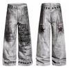 American Street Graffiti Jeans Men Women Loose Fit Wide Leg Denim Pants Casual All-Match