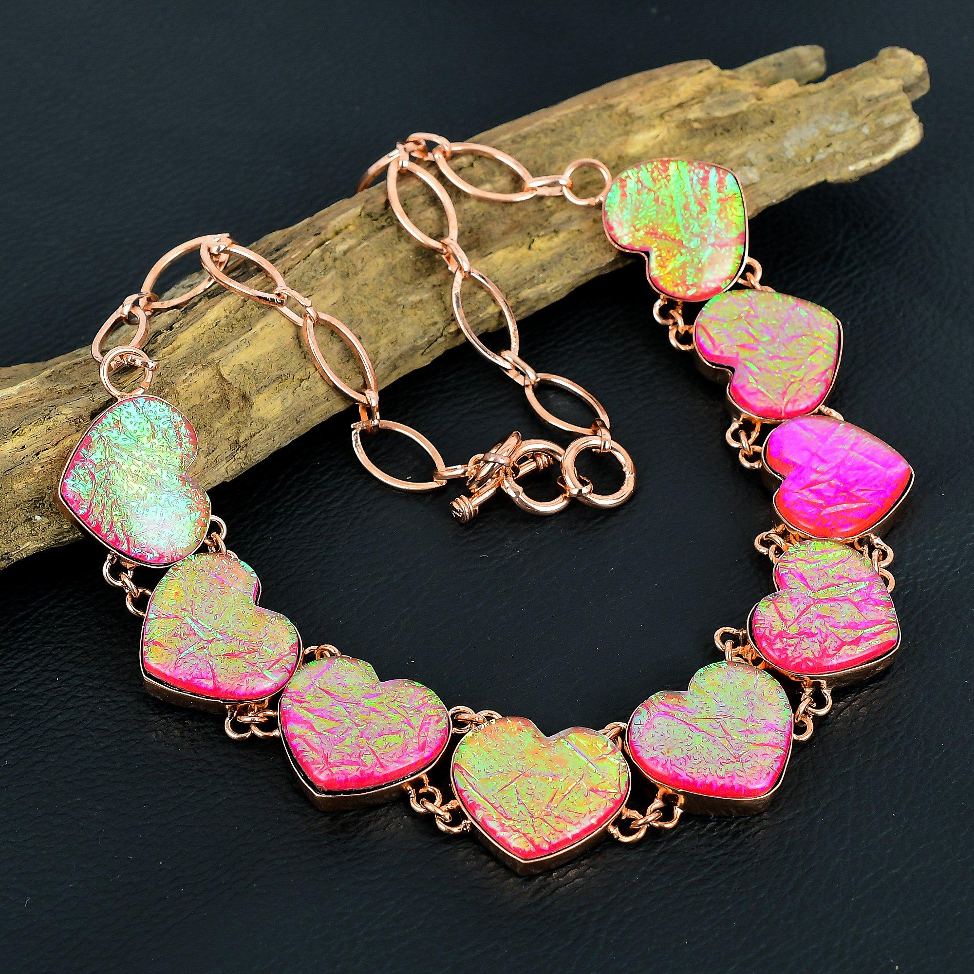 

Pink Triplet Opal Necklace, 999 Copper Wire Wrapped Gemstone Jewelry, Handmade Necklace, For Thanksgiving