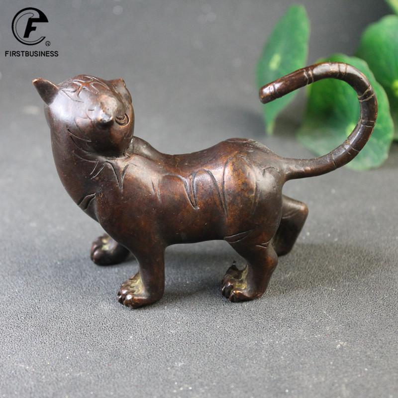 Antique Copper cat King Statue Lucky Desk Ornaments Animal Figurines BIG Tea Pets Home Feng Shui Decoration Accessories