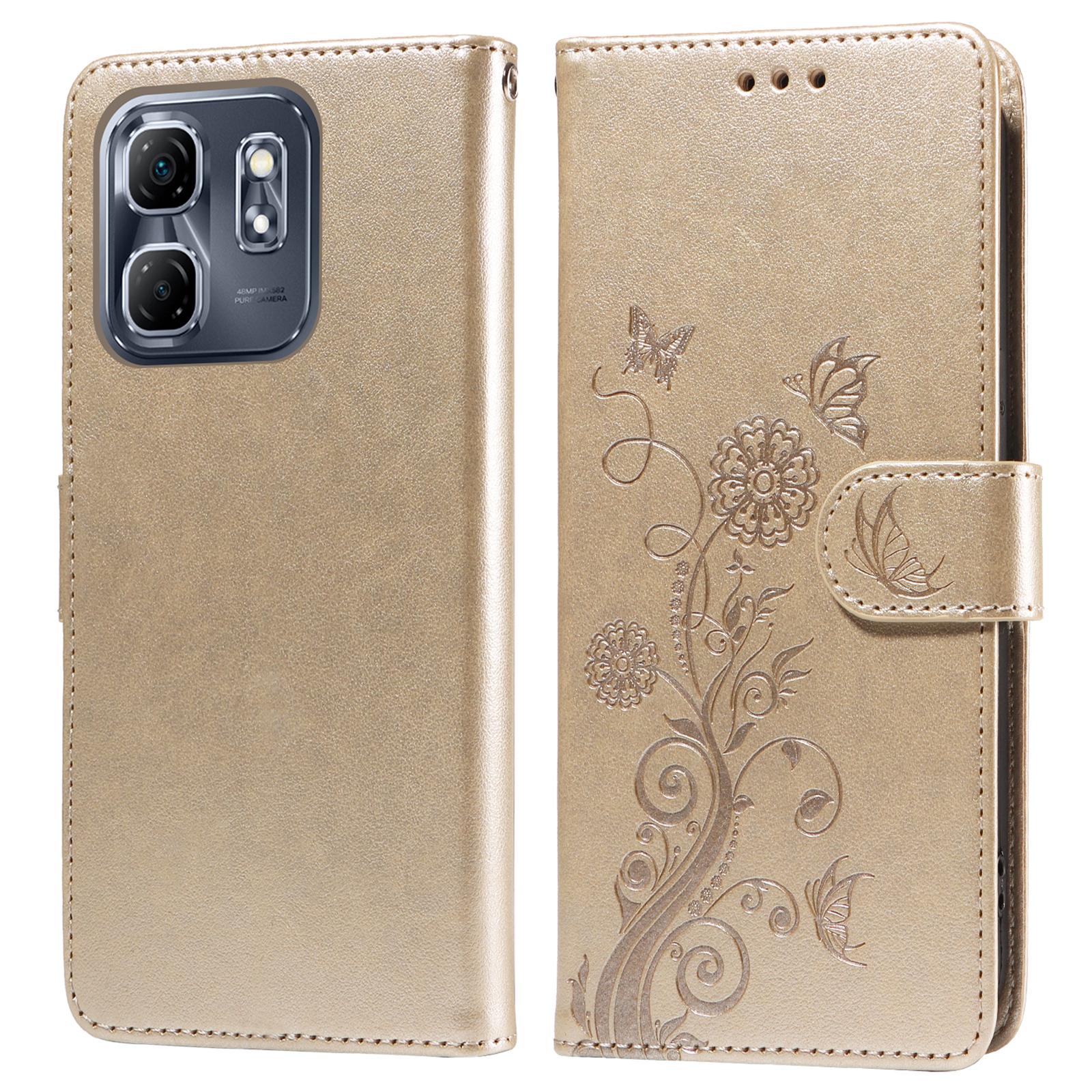 

For Infinix Hot 50i 4G/Smart 9 4G Leather Case Butterfly Floral Imprint Wallet Stand Cover D