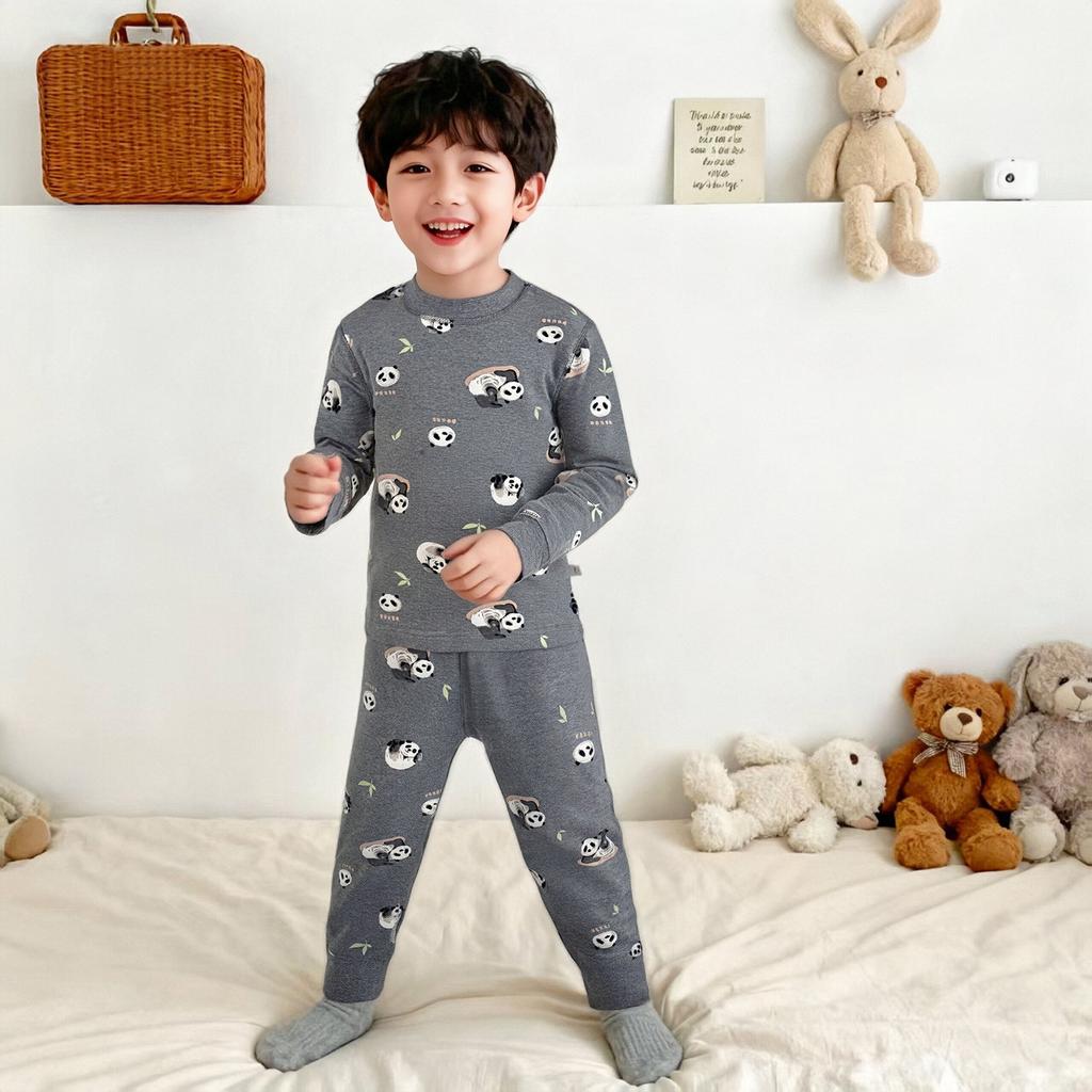 Kids Printed Pajamas Set, Elastic Cotton Boneless Fleece Long Johns, Comfort Autumn Winter Underwear For Boys Girls
