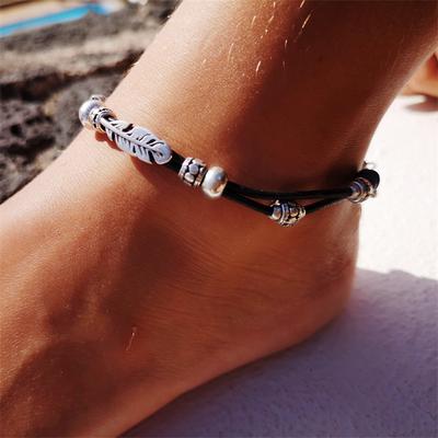Bohemian Faux Leather Braided Rope Feather Anklet pro Ženy Muže Etnický Styl Odřený Dovolená Plážová Párty Zirkon Dárky