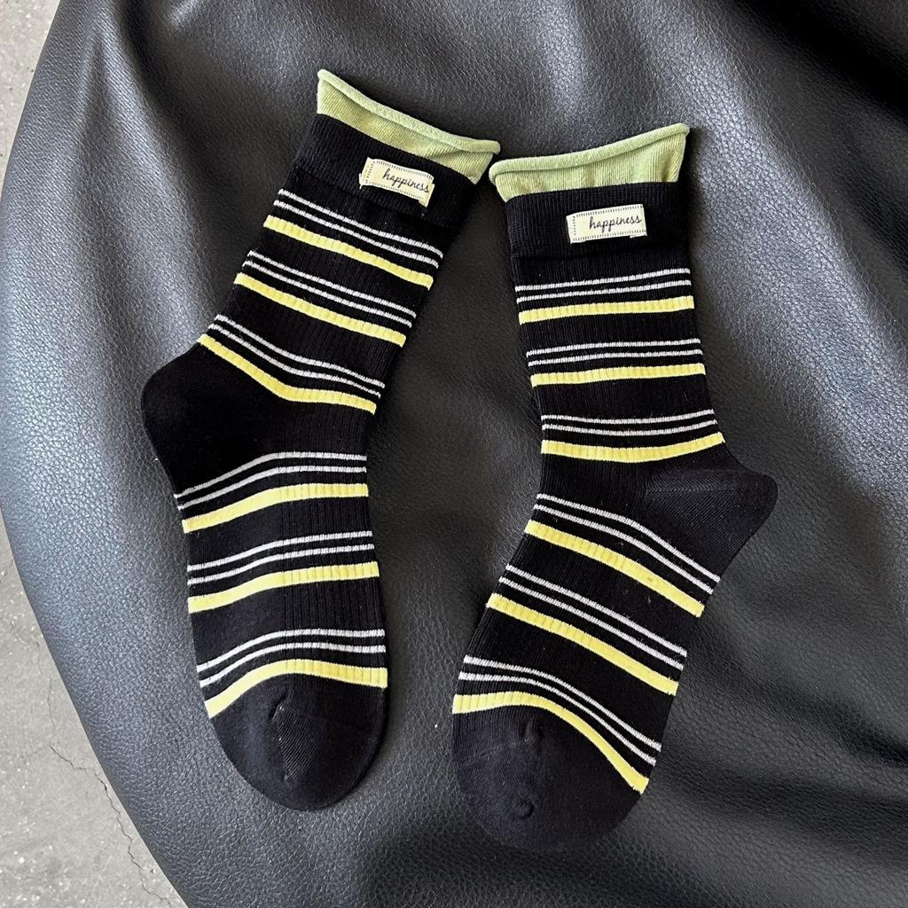 Women's New Fall Curled Striped College Windpipe Stack Socks