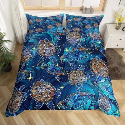 Bettbezug mit Meeresschildkröte-Motiv, Reptilienschildkröte, Mikrofaser, Sternenhimmel, Galaxie-Bettwäscheset, Einzelbett, Queen-Size