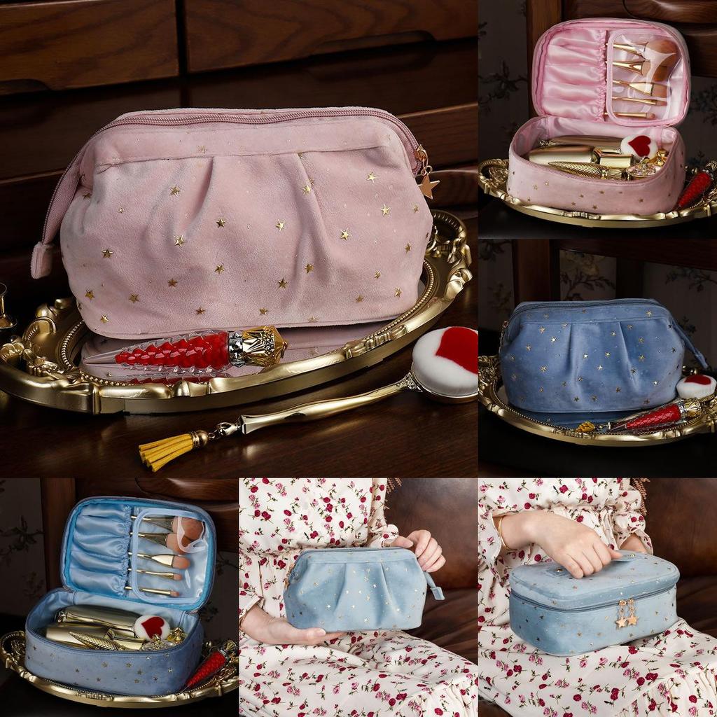 Style Velvet Cosmetic Bag With Spacious Interior For Home And On The Go Use