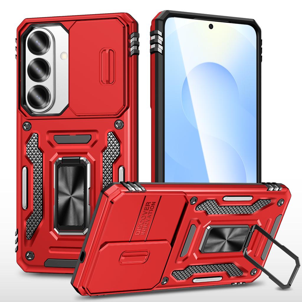 For Samsung Galaxy S26 Case Kickstand Slide Lens Lid PC + TPU Drop-Proof Phone Cover