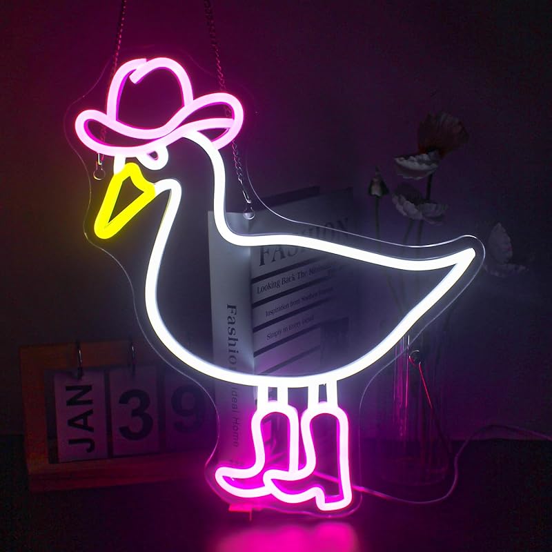 Cowboy Duck Neon Sign,Duck Neon Signs Cowgirl Boots Neon Signs for Wall Decor, USB Connectivity Pink LED Signs for Bedroom Living Room Kids Room Home