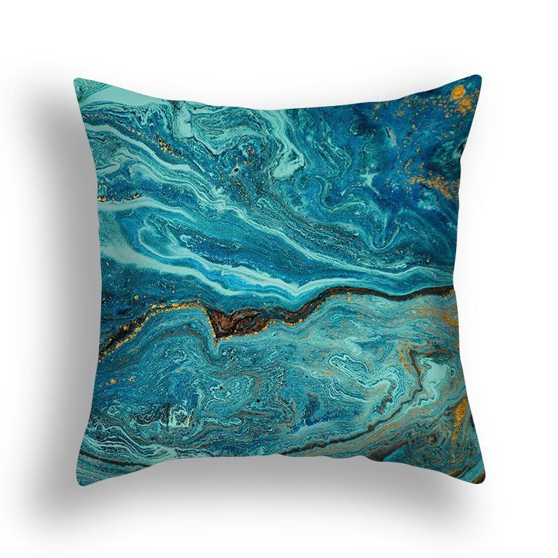 Niebieska Marmurowa Poszewka na Poduszkę 45x45cm Wzór Skały Morskiej Kwadratowa Sofa Poduszka Kwadratowa Abstrakcyjny Liść