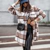 Women Fashion Winter Warm Comfortable Long Sleeve Lapel Two Pocket Plaid Woolen Coat Outerwear