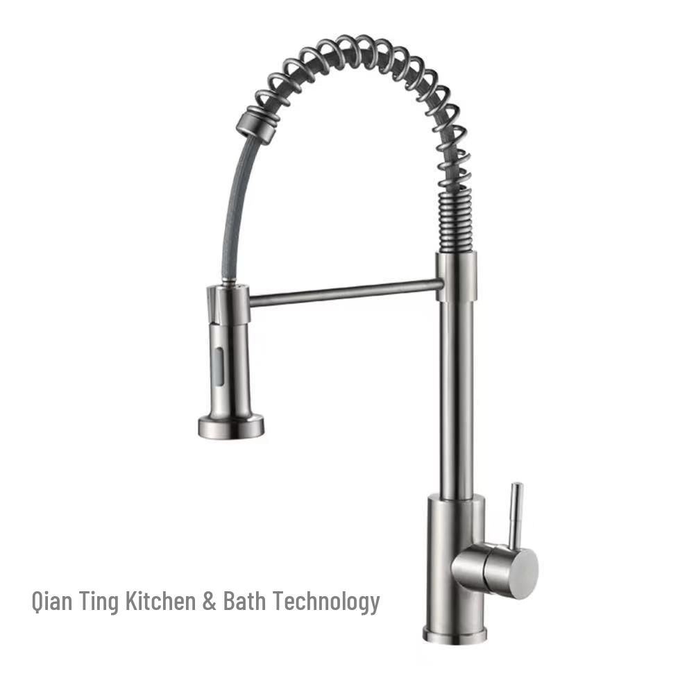 Black Rotatable Dual-Speed Kitchen Faucet with Spring Design for Hot and Cold Water
