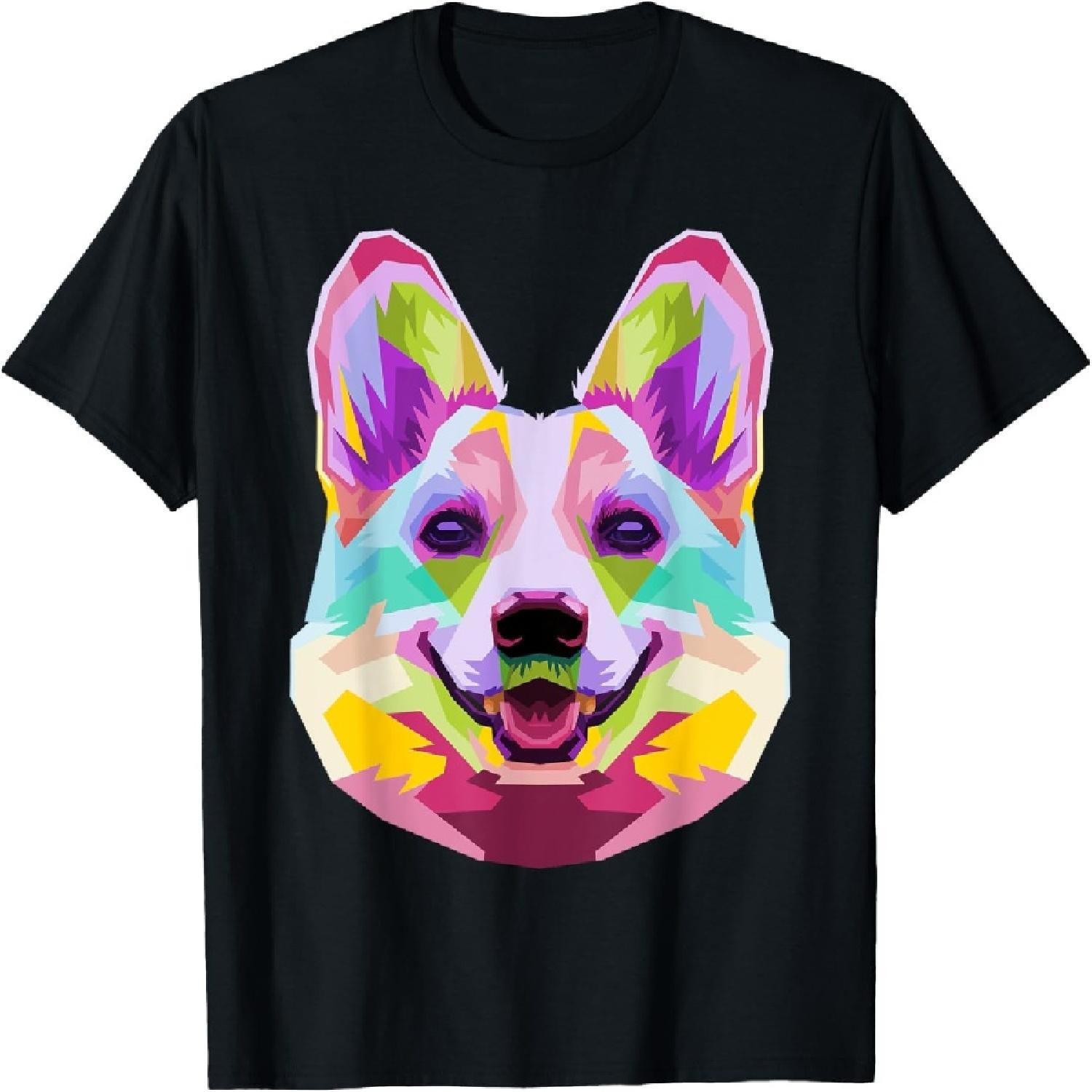 Pem Welsh Corgi Colorful Pop Art Portrait for Dog Lovers T-Shirt S