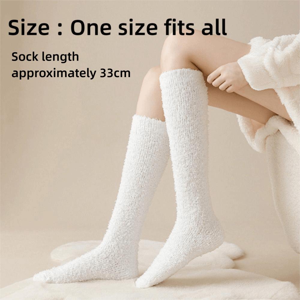 Coral Velvet Long Tube Socks Thick Fabric Warm Winter Socks Preppy Solid Color Stockings For Women