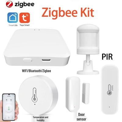 Tuya Zigbee 3.0 Smart Home Gateway with Temperature, Humidity, Door, and PIR Motion Sensors