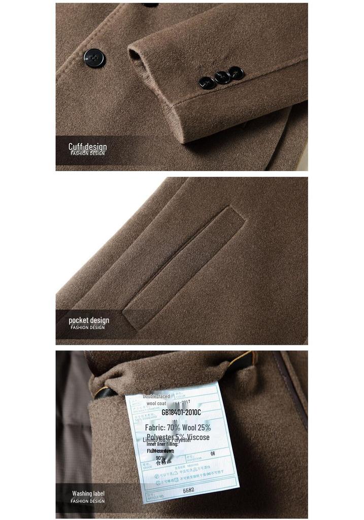Men's 2026 Autumn/Winter Mid-Length Wool Trench Coat with Detachable Down Liner