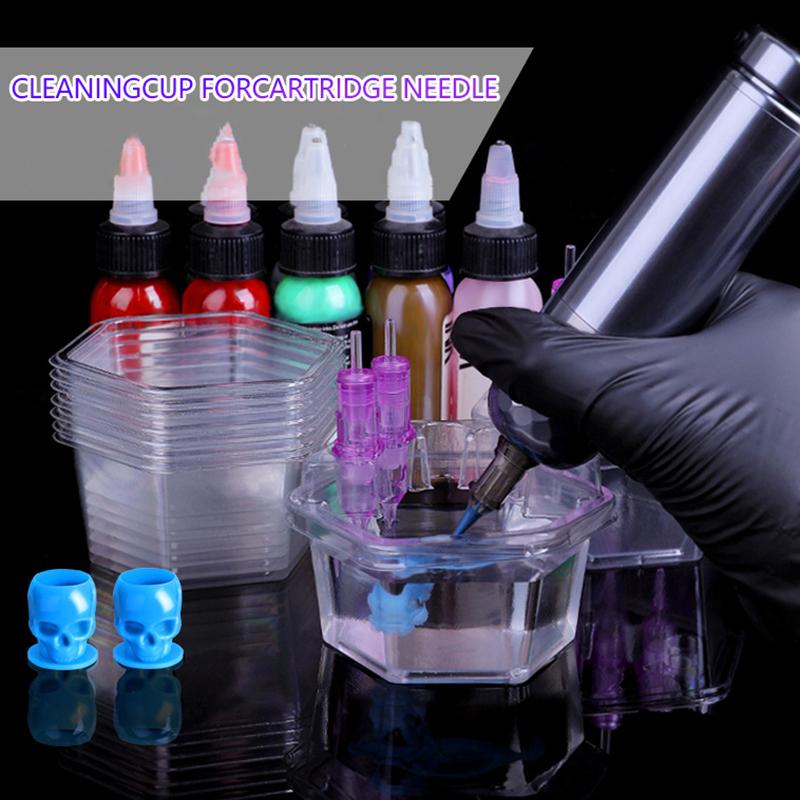 20Pcs/Box Hexagon Disposable Tattoo Needle Cartridge Needle Cups Holder Plastic Ink Cleaning Cup Stand Tattoo Cartridge Tray