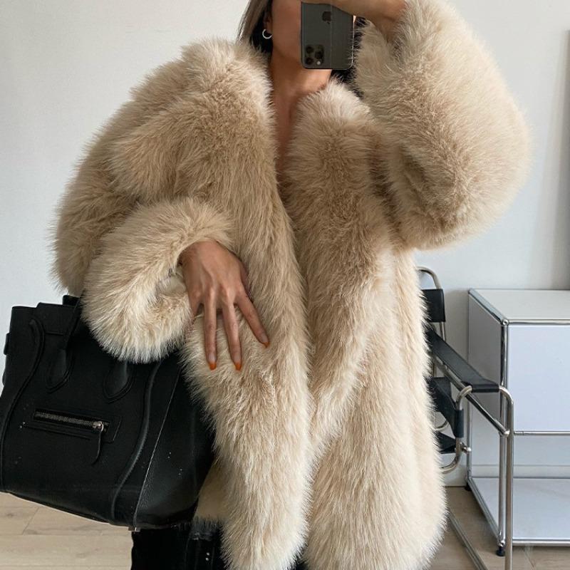 Kintoka imitation fox fur coat women's medium and long temperament large lapel loose plush coat