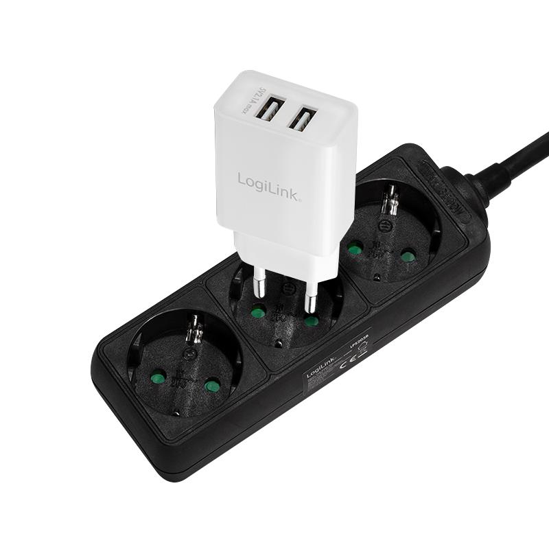 Logilink CEE7/3 Power Strip, 3x Grounded Socket, 1.5 M, 3500W, Black