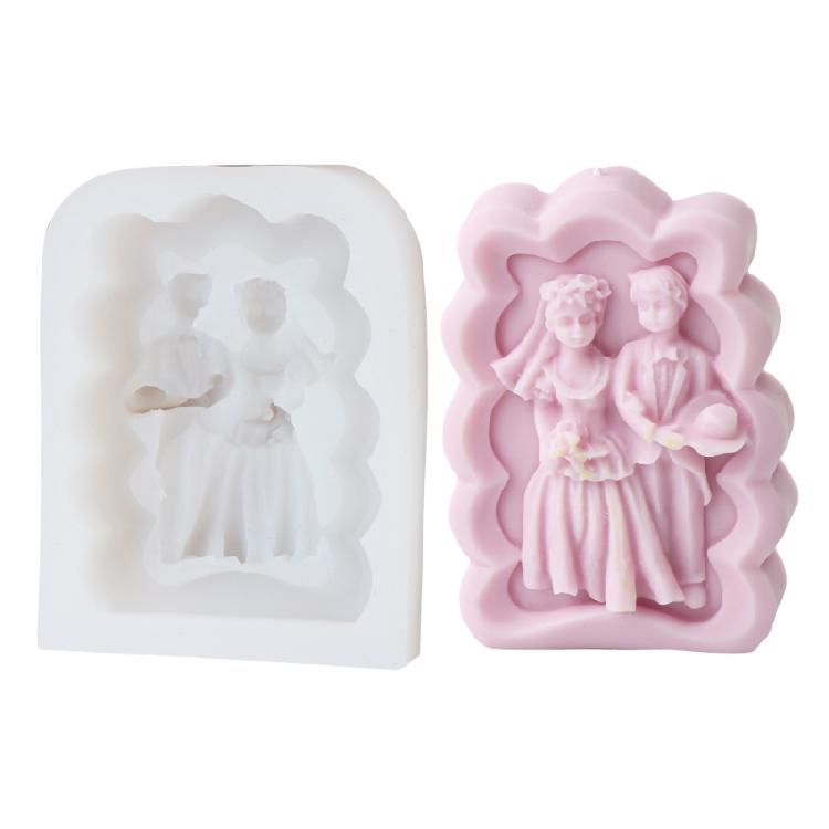 Moule à Bougie Silhouettes de Couple Unique Cadre Photo de Mariage Créatif Forme Silicone Moules pour Artisanat DIY et Ornement