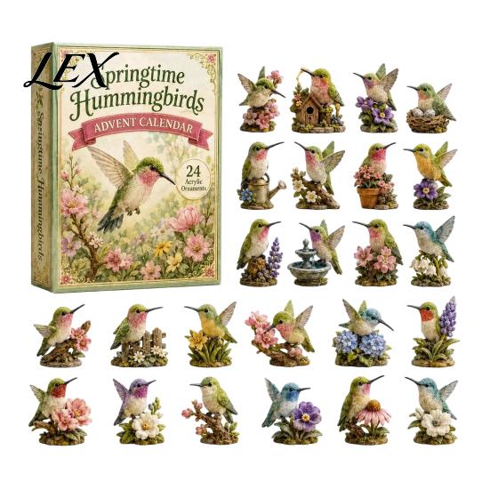 Holiday Countdown Calendar 2026 Hummingbird Advent Calendar, 24-Day Acrylic Ornament Set with Bird Figure Decoration for Home Countdown, Christmas