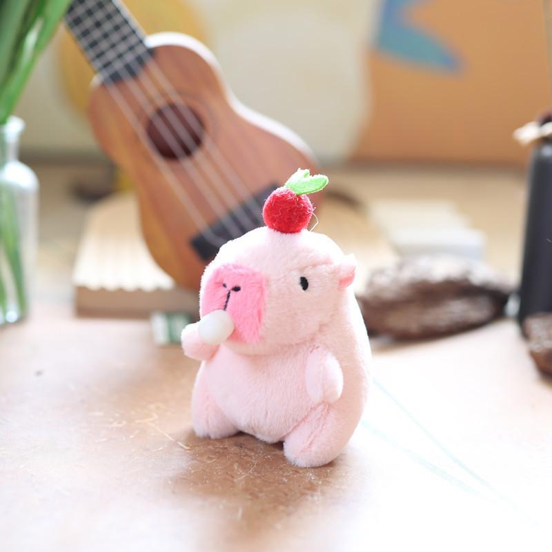 Charming Capybara Plush Keychain Cute Bubble Blowing Stuffed Animal With Soft Short Plush In Pink Yellow Red