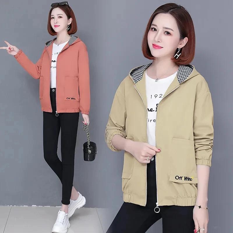 Women'S Clothes Spring Autumn Jacket Top Women Windbreaker Korean Loose Casual Hooded Jacket Ladies All-Match Coat