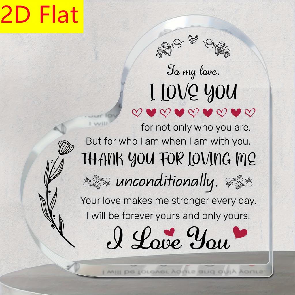 2D Flat, Heartfelt Acrylic Heart-shaped Decorative Plaque Gift for Lovers - Romantic Saying, Gift for Him Her, Boyfriend Girlfriend, Wife Husband, Uni