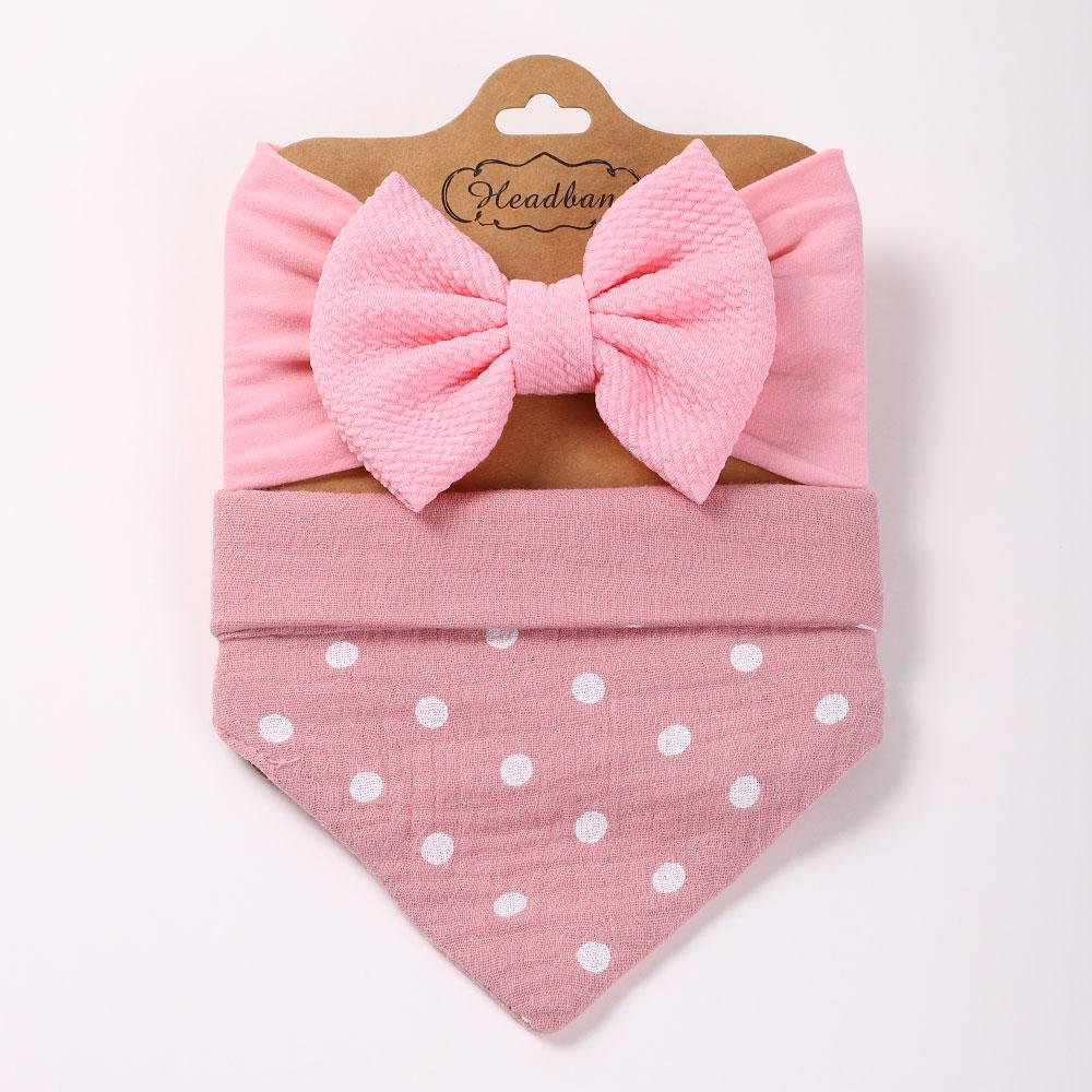 Baby bib hair accessory set gift bow solid color headband polka dot cotton drool towel children's feeding accessories